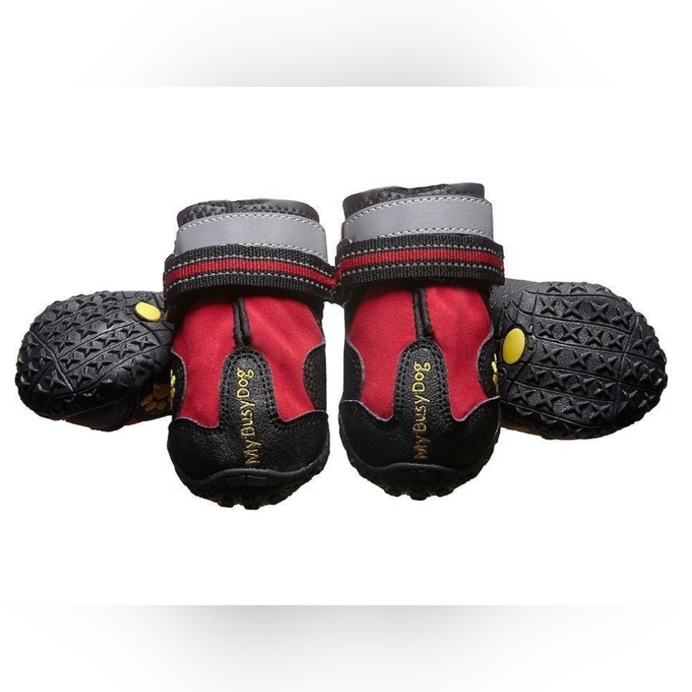 4 MY BUSY DOG RED BLACK RUBBER BOTTOM DOG BOOTS size 1 New